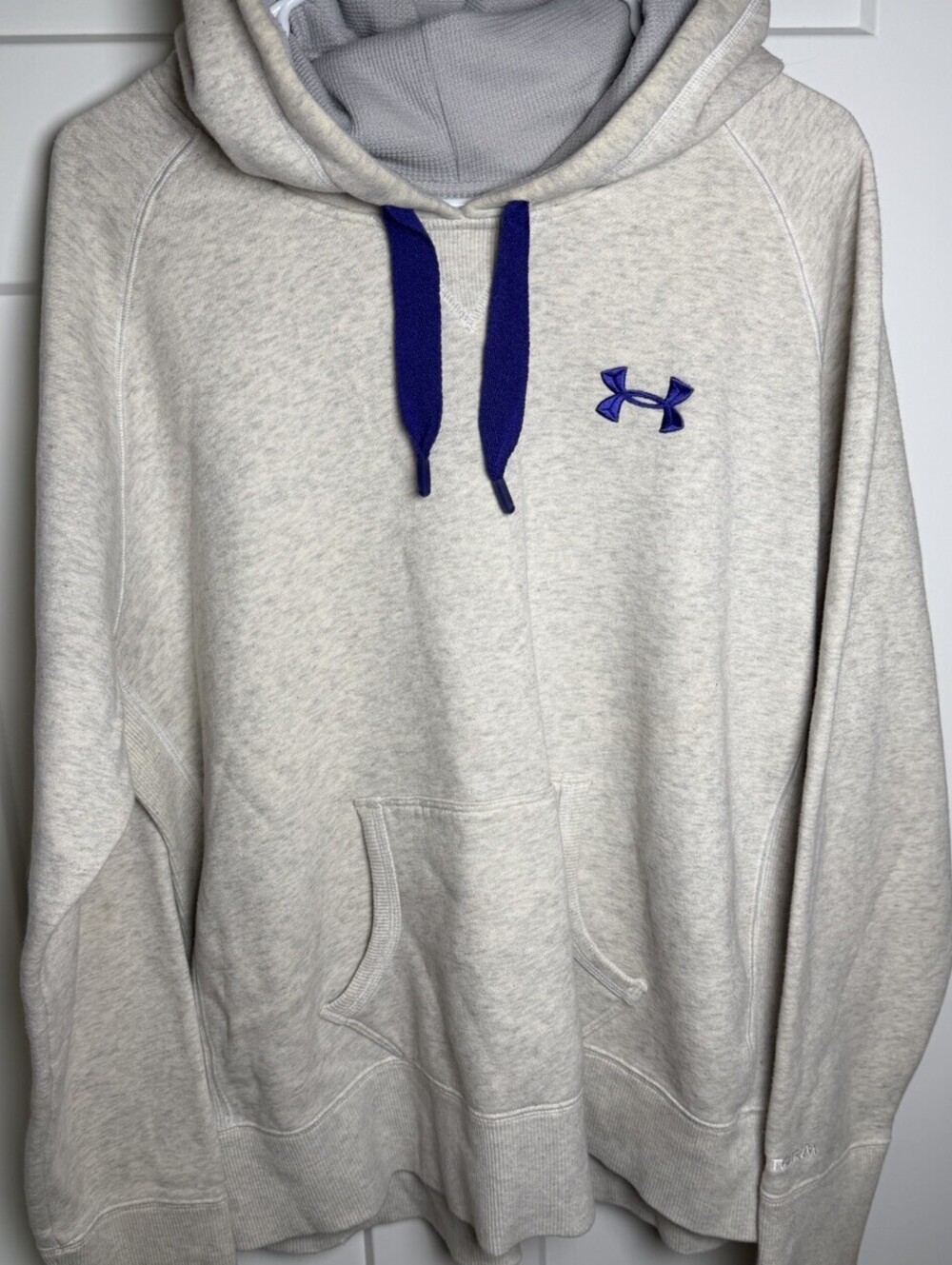 Under Armour ColdGear Hoodie Womens XL Gray Purple Loose Fit Pullover Fleece